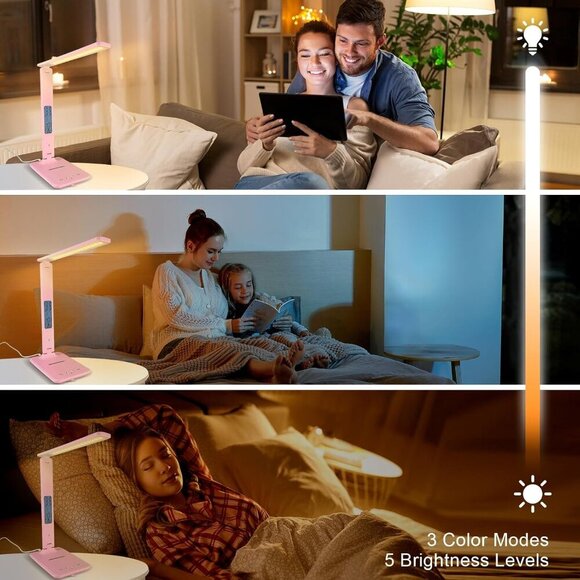 Desk Lamp with Wireless Charger, USB Charging Port, Dimmable Office Desk Light w - Picture 3 of 7